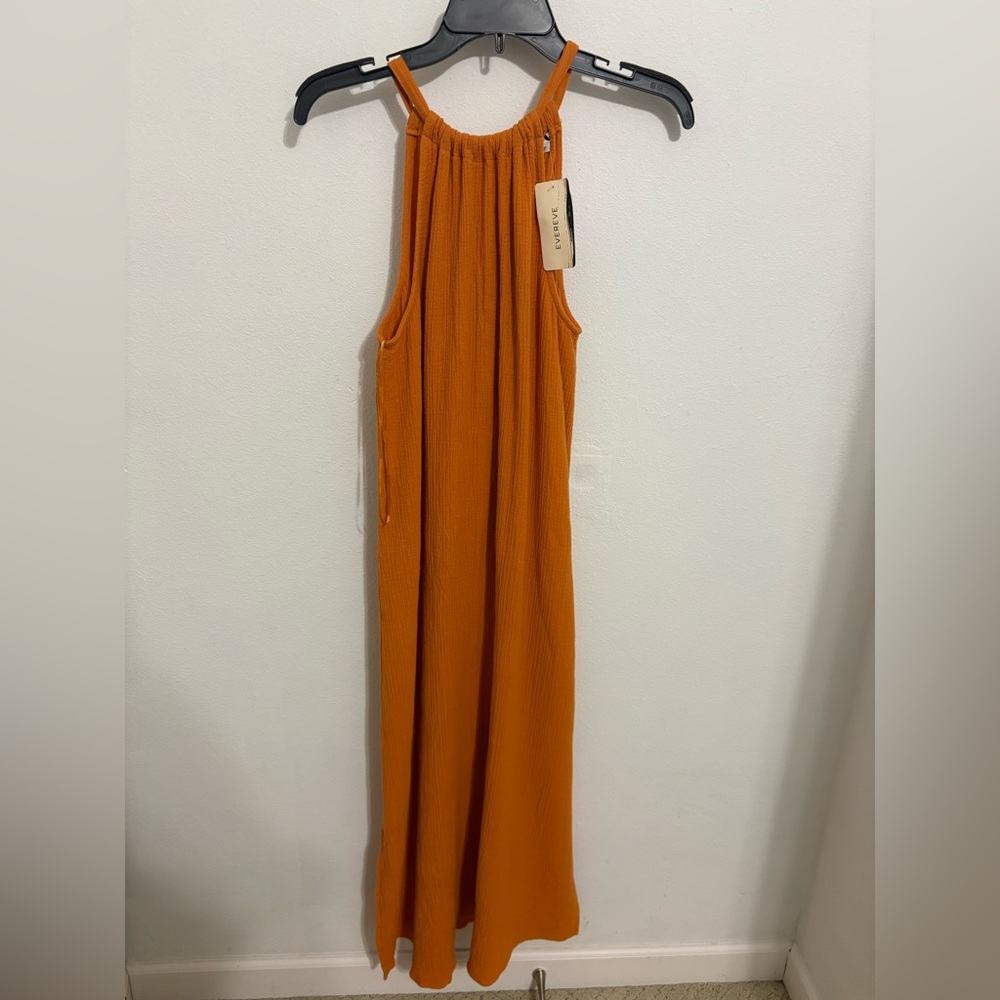 Evereve Orange Midi Dress with Halter Neckline